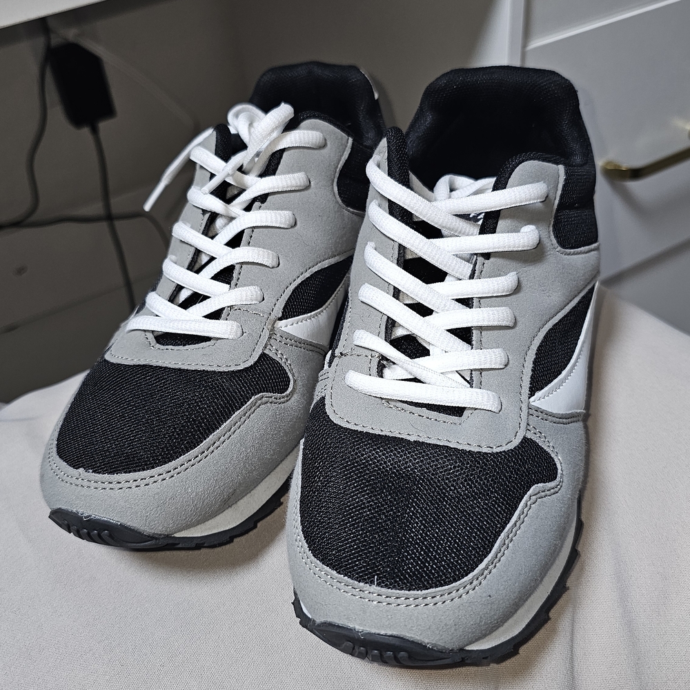 Boy's Grey and Black Athletic Sneakers - Lace-Up Comfort